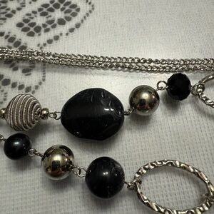 Elegant Black Bead and Silver Chain Necklace - Women's Jewelry
